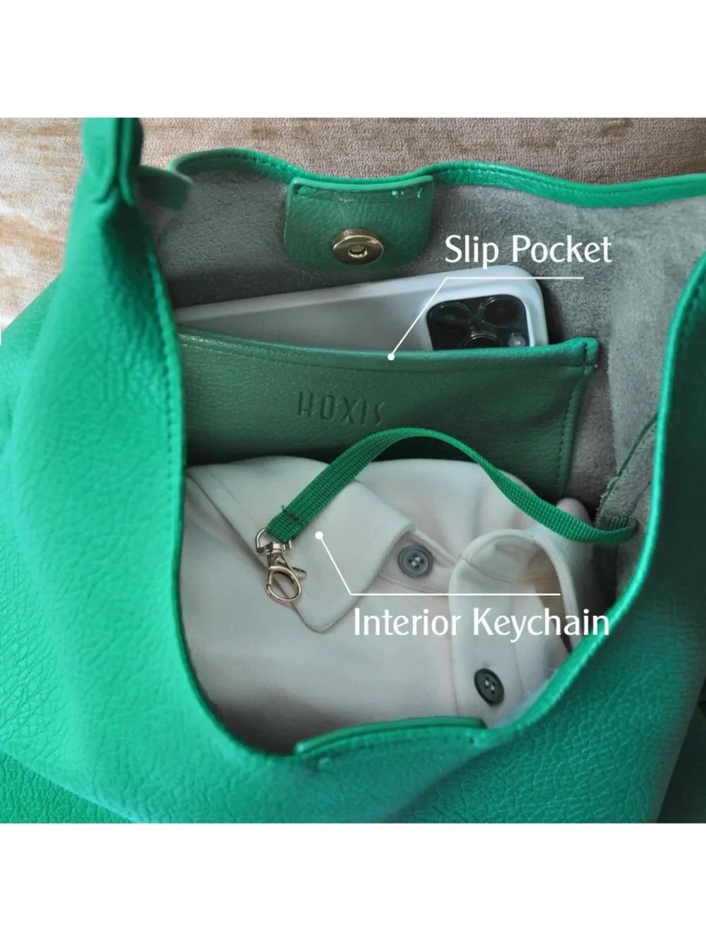 Women's Green Soft Vegan Leather Hobo Shoulder Bag Slouchy Tote Purse
